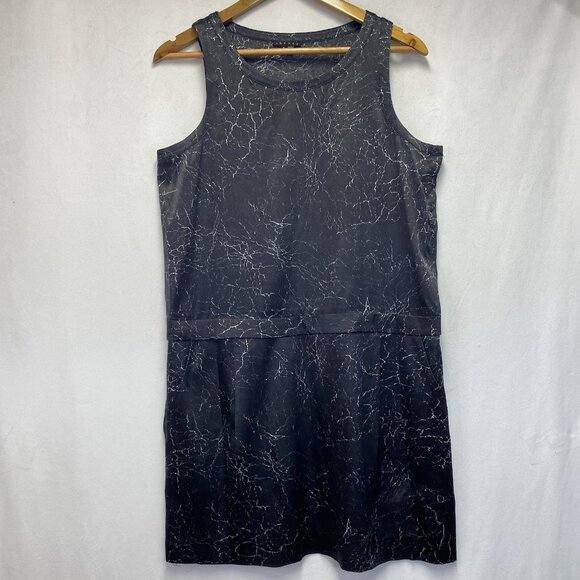 Theory Shaima Cracked Leather Print Silk Shift Dress Women 8 Black Sleeveless - Picture 1 of 12